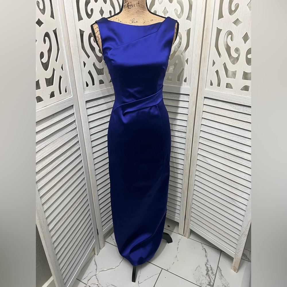 Karen Millen The Atelier Shiny Blue Satin Cocktail Dress